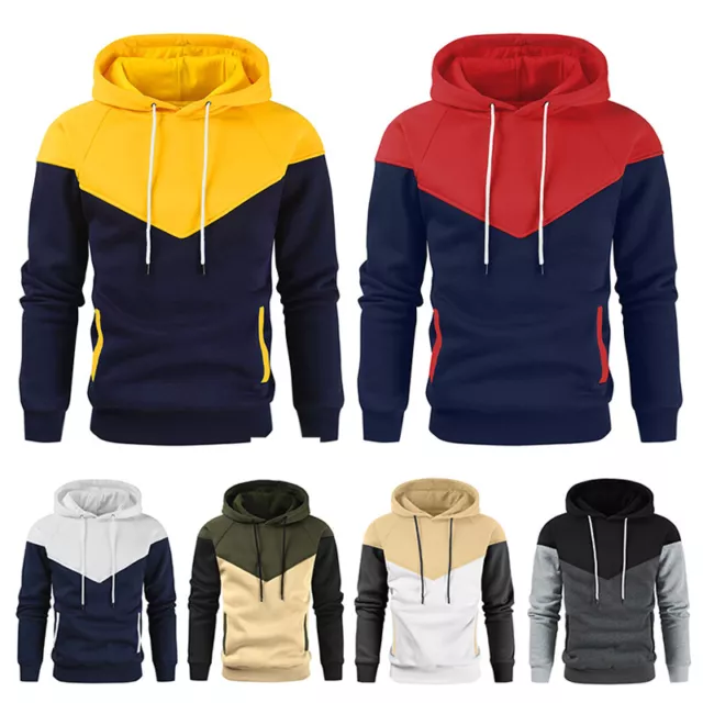 Uomo Basic Pullover Giacca Felpata con Cappuccio Patchwork Tuta da Ginnastica