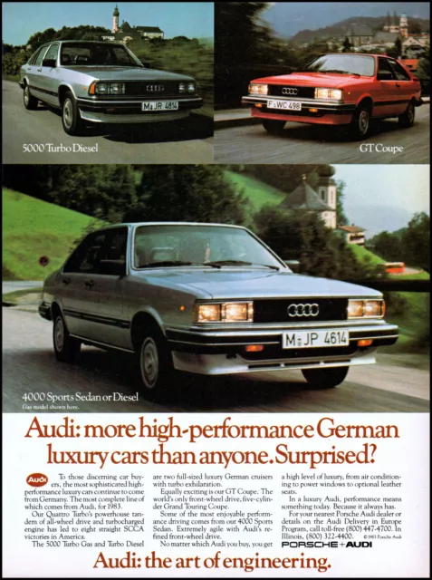 1983 Audi cars 5000 Turbo Diesel GT Coupe Sports Sedan  retro photo print ad S20