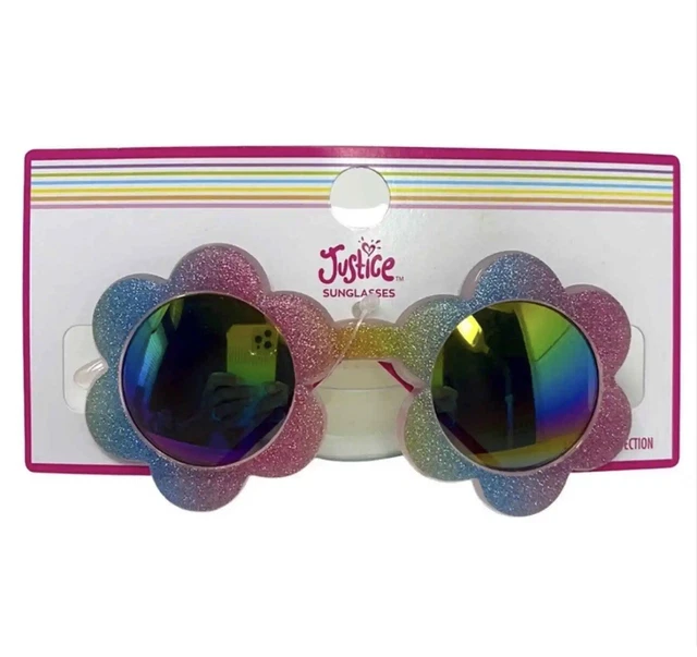 Justice Sunglasses Girls Sunflower Shape Multi Color Sparkle Shades New