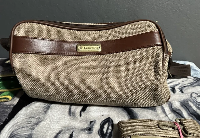 Vintage Samsonite Brown tweed weekender shoulder bag luggage Travel bag