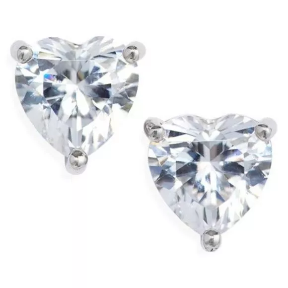 NEW Heart Stud Silver Earrings Nordstrom 2 Ct Tw Sterling Silver Cubic Zirconia