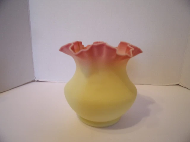 FENTON VASE SATIN BURMESE RUFFLED RIM 6 3/4" x 6 1/2"