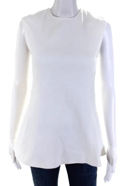 Derek Lam Womens Crew Neck Sleeveless Denim Peplum Top Blouse White Size 4