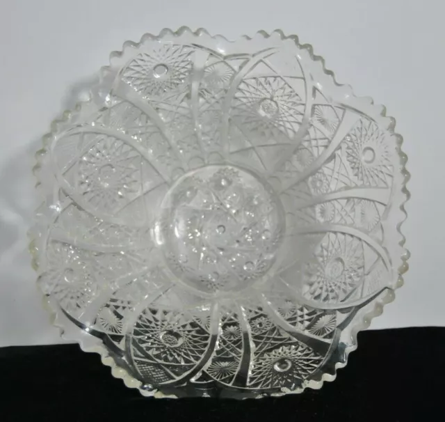 Vintage Clear Pressed Cut Glass Serving Dish Bowl  American Ruffled 8 1/4" 3