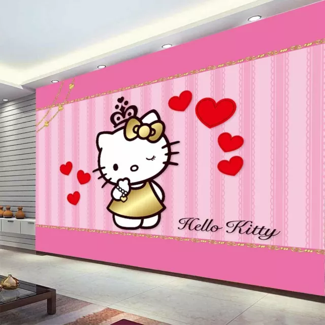 Red Love Hello Kitty 3D Full Wall Mural Photo Wallpaper Printing Home Kids Decor