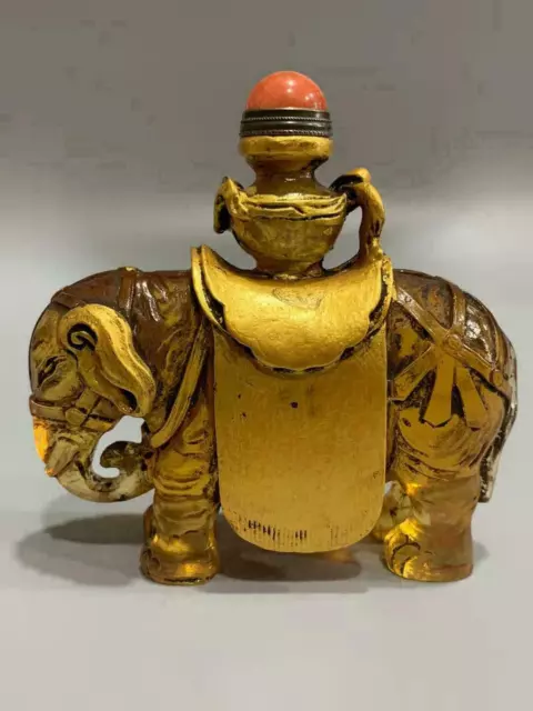 Chinese Old Coloured glaze Gilt Hand-made Elephant Snuff bottle yellow