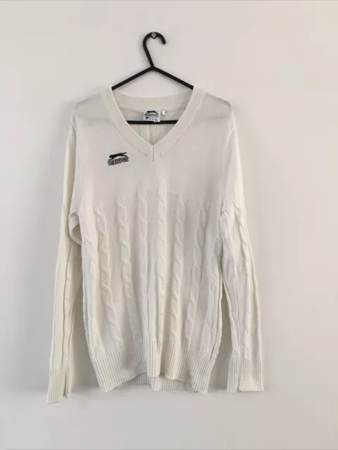 Slazenger White Cable Knit V-Neck Cricket Jumper White Size S