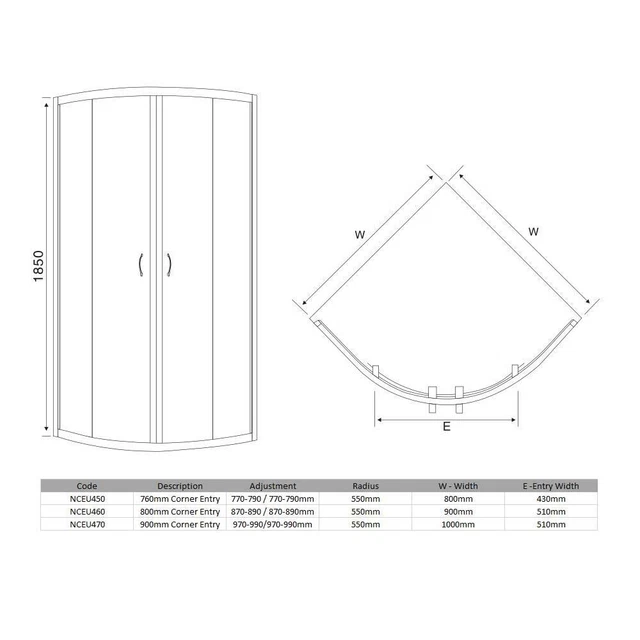 FENWICK QUADRANT SHOWER Enclosure Walk In Corner Cubicle Glass 900mm