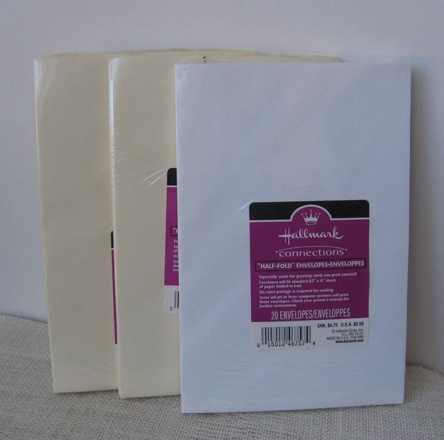 60 Beige White Half Fold Envelopes Hallmark Cards 5 3/4" X 8 5/8" NEW in Package