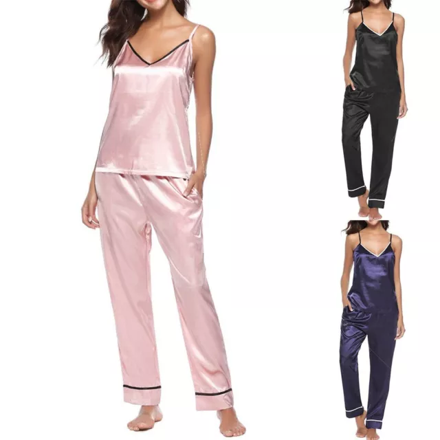 Stilvolles Satin Pj Weste Set für Frauen sexy Dessous Nachtwäsche (Saphir)