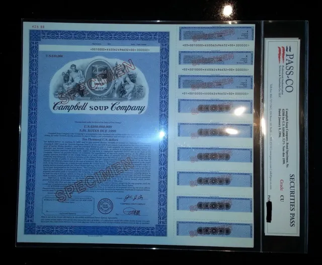 Campbell Soup $10,000 10K specimen bond PASS-CO Uncirculated Campbell's CPB VHTF