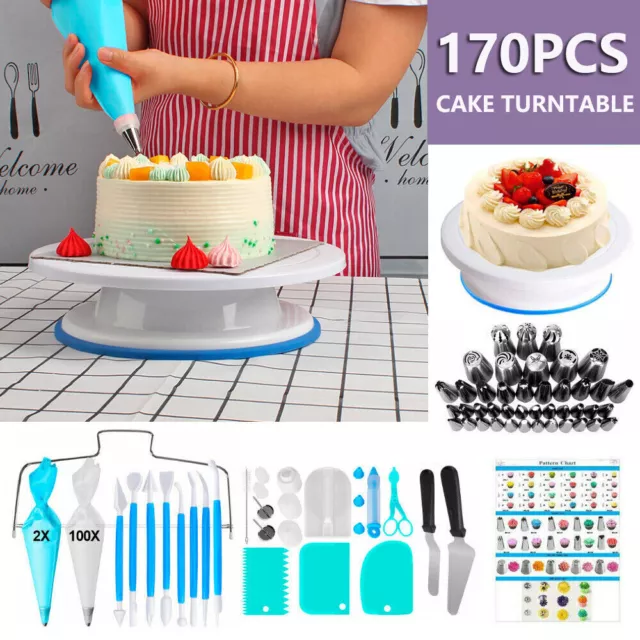 170Pcs Cake Decorating Kit Turntable Rotating Baking Flower Icing Piping Nozzles