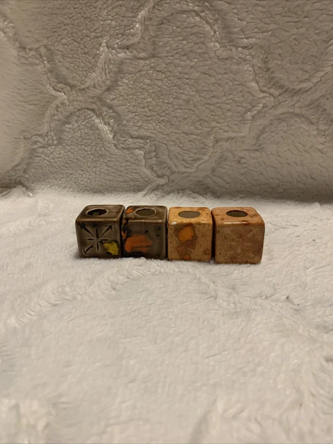 VTG Macrame Craft Beads x 4 Square Orange Brown Ceramic 1” X 1”