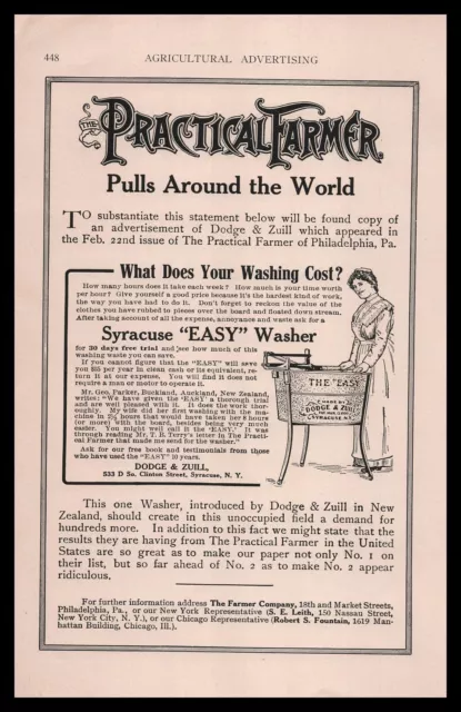 1908 Dodge & Zuill Syracuse New York Washing Machine Practical Farmer Print Ad