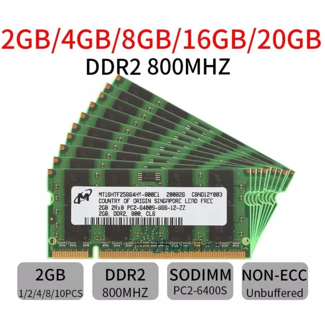 Micron 16GB 8GB 4GB 2GB DDR2 800MHz PC2-6400S 200Pin Laptop Memory SDRAM BT LOT