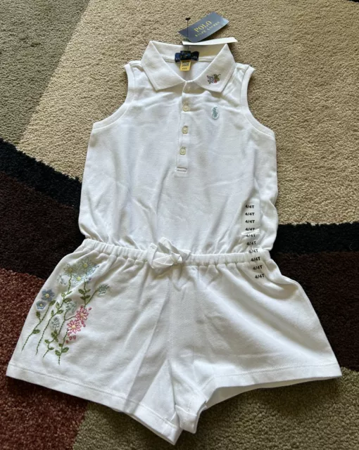 Polo Ralph Lauren Toddler Girls Romper White Size 4/4T. Nwt