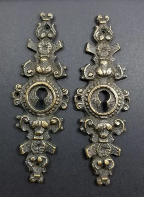 2 Vtg. Antique Style French Eschutcheons Key Hole Cover 4-1/4" jewelry part #E19