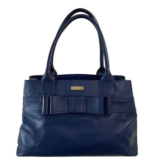 Kate Spade Quinn Villabella Navy Blue Bow Leather Satchel Tote Purse Handbag