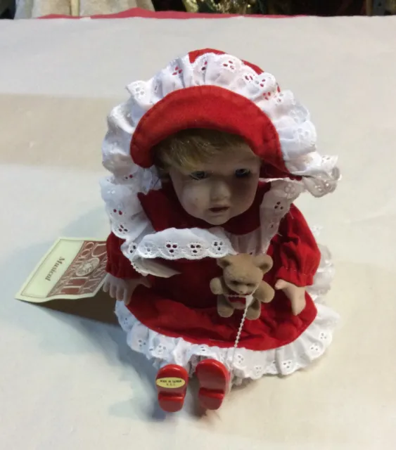 VTG Dynasty Doll Collection "Kara" Christmas Holidays Musical Porcelain Doll7.5”