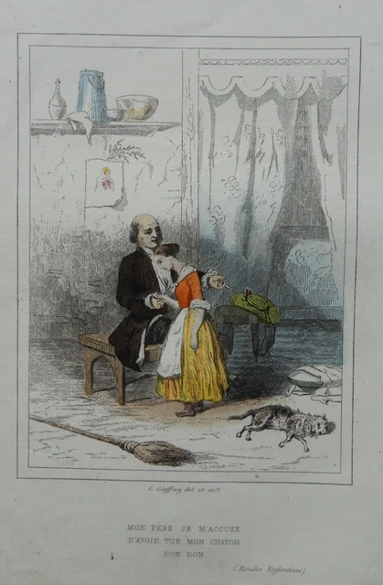 * Gravure ancienne XIXè  * Couleurs * Rondes enfantines, Mon Père je m'accuse...