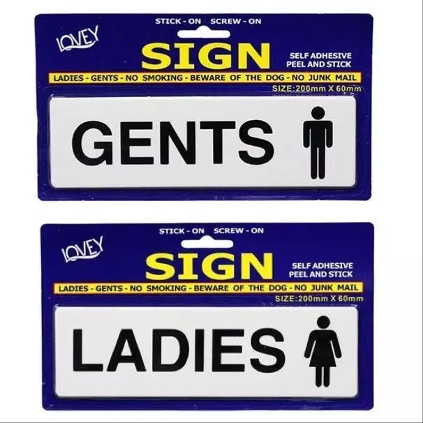 Gents Ladies Toilet Signs Self Adhesive White Restroom Sign Office Restaurant 2p