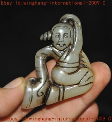 China old Jade carved Han Dynasty people statue Amulet periapt pendant