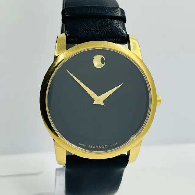 Movado Men's Museum Classic Gold/Black Leather Sapphire 40mm Swiss Watch 0607271