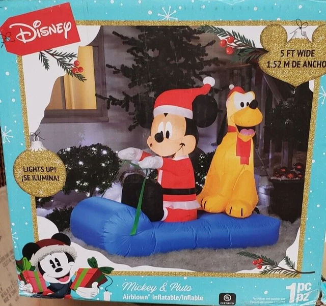 GEMMY 5FT WIDE Disney's Mickey & Pluto Sledding Scene Christmas