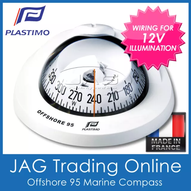 Plastimo Offshore 95 White Flush Mount Boat/Marine Compass & 12V Lighting