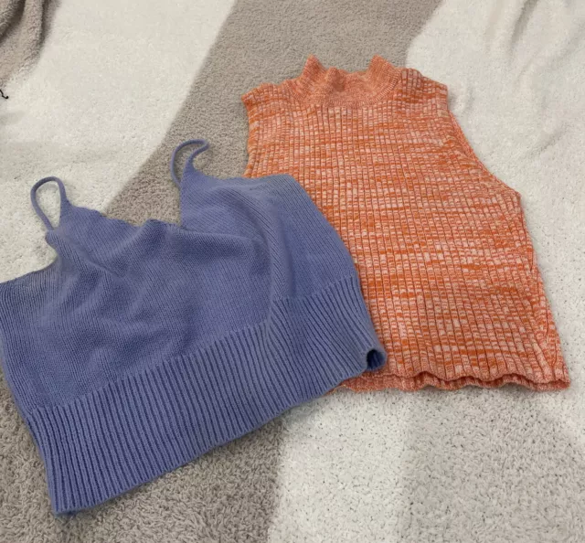 Lot Of 2 Tank Tops Women's Small Ribbed Knit V/turtle Neck Sweater Purple Orange