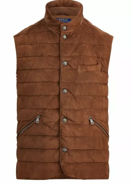 POLO RALPH LAUREN Marron Cuir Daim 750 Bas Matelass Gilet Veste