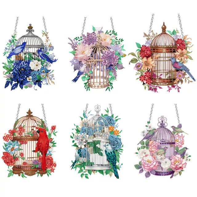 DIY Diamond Painting Acrylic Art Flower Birdcage Hanging Pendant Ornament Decor