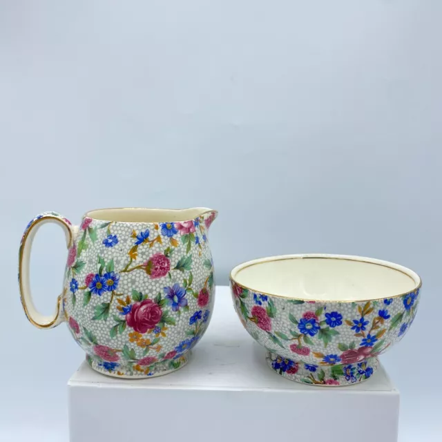 Vintage Royal Winton Grimwades “Old Cottage Chintz” Creamer & Sugar Bowl-Pretty!