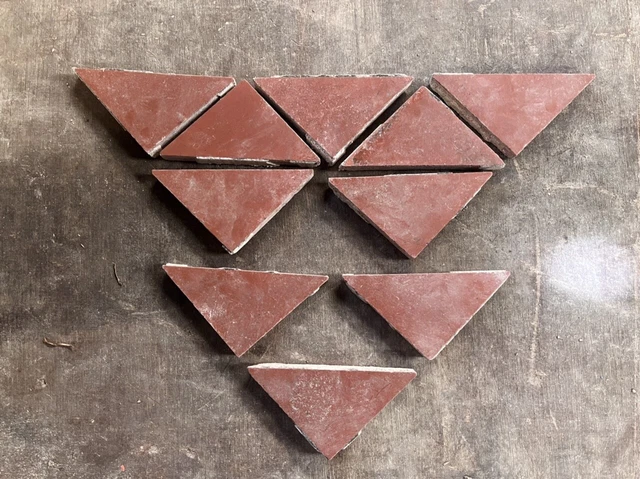 Antique Victorian Maw & Co 3” 2.2” Red triangle Encaustic Floor Tiles Reclaimed