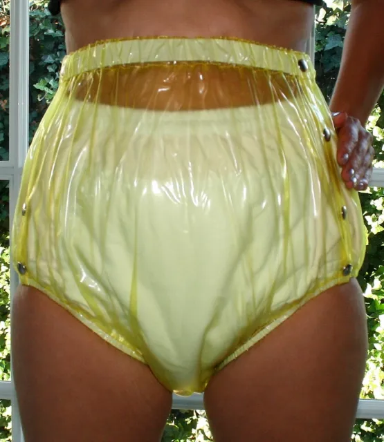 PVC Adulto Bambino Incontinenza Knöpfer Pannolino Pantaloni Gomma Giallo Lucida