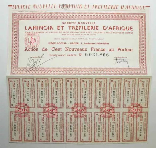 Action ancienne : Sté Nouvelle Laminoir et Tréfilerie d'Afrique ( 614 )