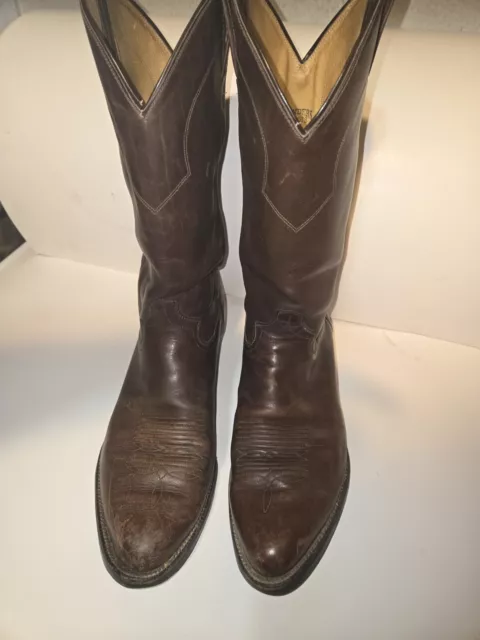 Sanders Mens Cowboy Western Boots Brown Snip Toe Pull Ons Size 11.5