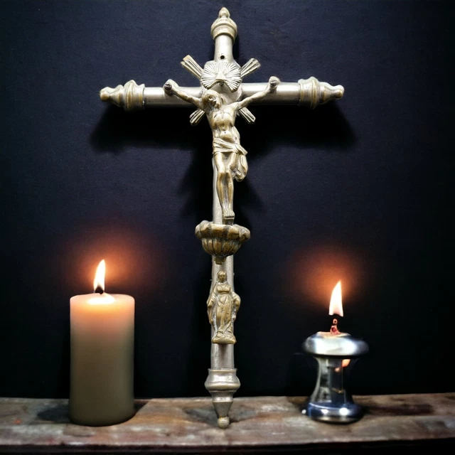ANTICO CROCIFISSO CRISTO Croce Legno Ebanizzato Metallo Dorato Epoca