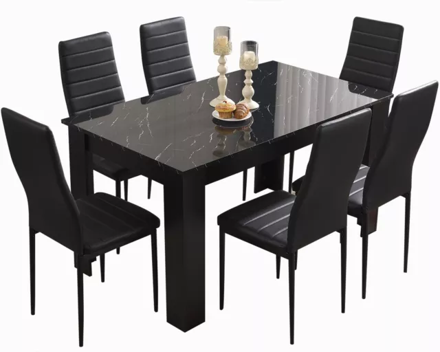 Dining Table and Chairs 4/6 Set Pu Leather Seat Dining Kitchen Room Furniture