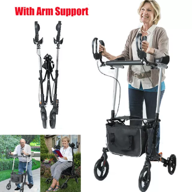 Upright Mobility Walker Folding Lightweight Rollator Walking Aid W/ Arm Support
