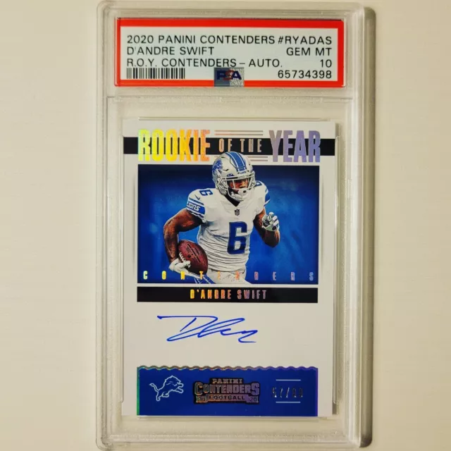 D'Andre Swift 2020 Panini Contenders Rookie of the Year Auto /99 PSA 10 Pop 1 RC
