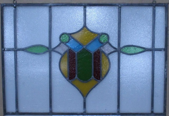 OLD ENGLISH STAINED GLASS WINDOW Unframed w Hooks Pretty Abstract 25.5" x 17.75"