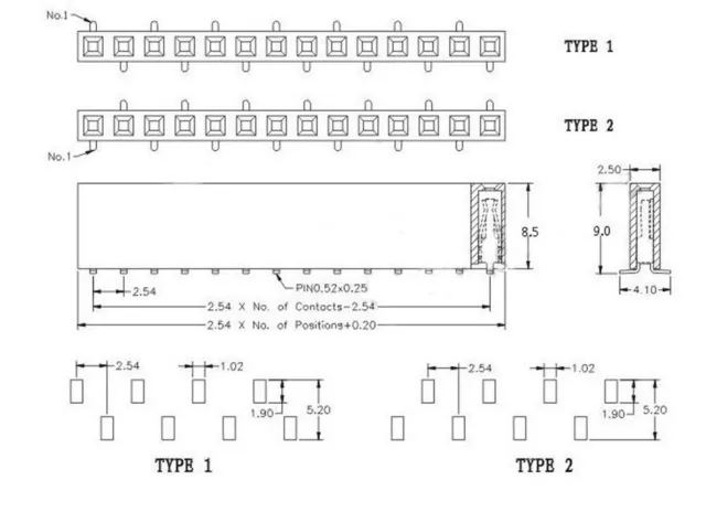 2 x 2.54mm SMD Header Socket 40Way Single Row SMT Female Header Connector Type 2 2