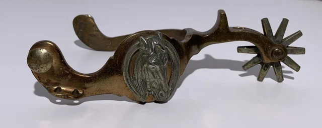 Vintage PAIR HORSE HEAD BRONZE WESTERN SPURS NORTH & JUDD Anchor Mark