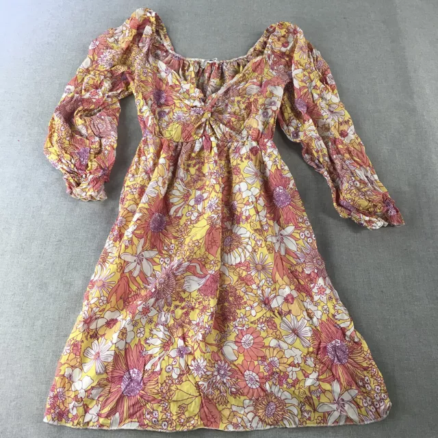 Minx & Moss Womens Dress Size 10 Pink Yellow Floral Long Sleeve Fit & Flare Mini