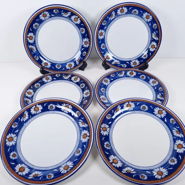 Staffordshire Tableware Daisy Fields Dinner Plates 25.5cm Blue Floral England x6