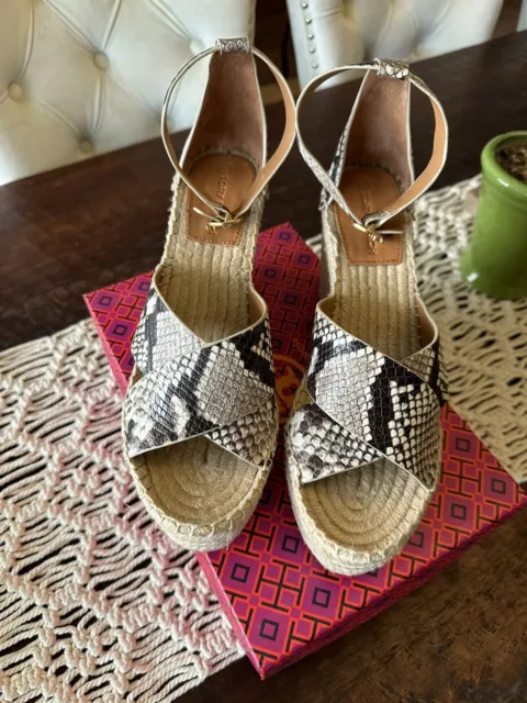 TORY BURCH BIMA 2 Espadrille Wedge 90mm Heel Size 7.5sandal