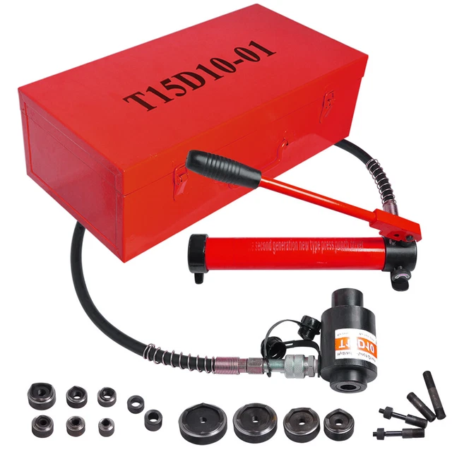 15 Ton Hydraulic Punch Driver Kit Manual Hole Knockout Puncher Tool w/ 10 Dies