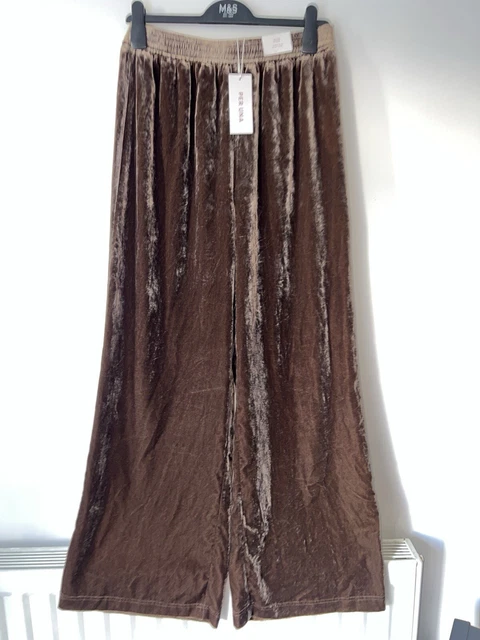 MARKS AND SPENCER Per Una M S Rich quartz bronze velvet wide leg trousers 14 S 28.52 PicClick