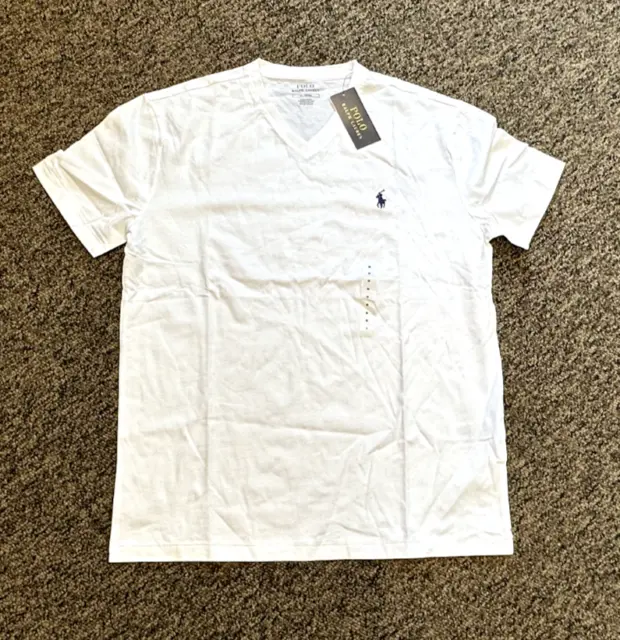 NEW POLO RALPH Lauren Men's V-Neck T-Shirt Tee WHITE - Size MEDIUM $9. ...